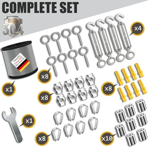 1/16 Inch Stainless Steel Cable 100FT with M5 1/16" 100FT Wire Rope Kit