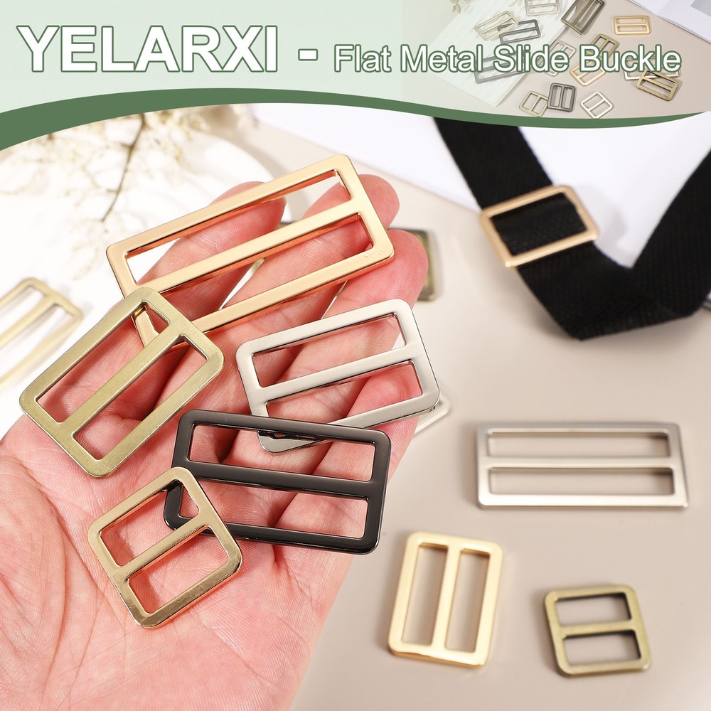 Slide Tri-Glide Buckle, 2"Metal Adjustable Slide Rectangle 6 Pcs & Brass