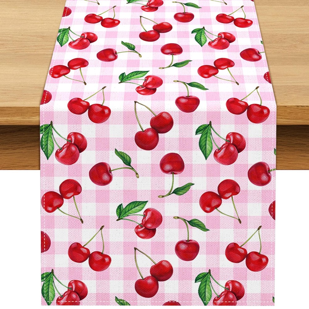 Cherry Table Runner Spring Summer Fruit Party Decorations Dining Room Home Ki...