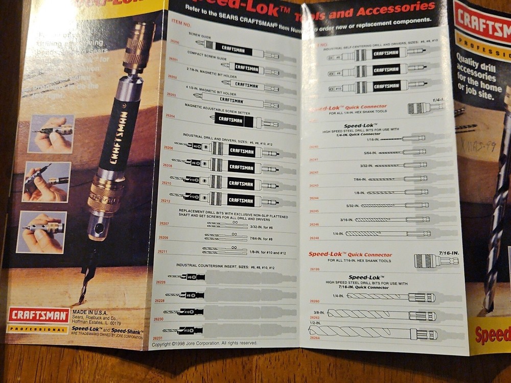 CRAFTSMAN DRILL ACCESSORIES SPEED LOCK CATALOG