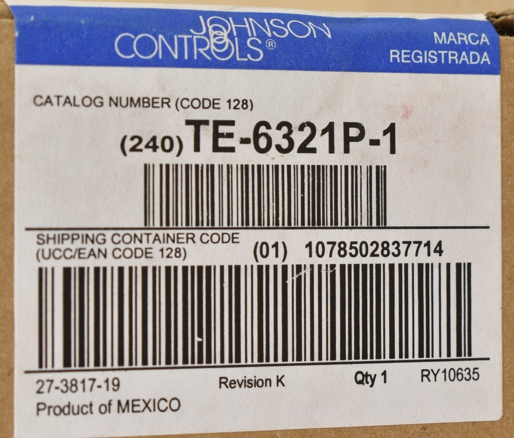 Johnson Control TE-6321P-1, Temperature Sensor, Duct Probe, 1000 OHM, Element 8"