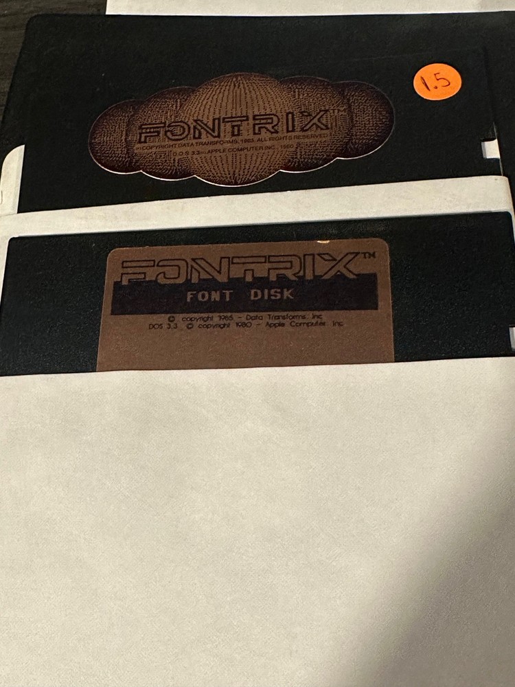 Fontrix typesetting software complete with Fontpaks Apple II plus IIe computer