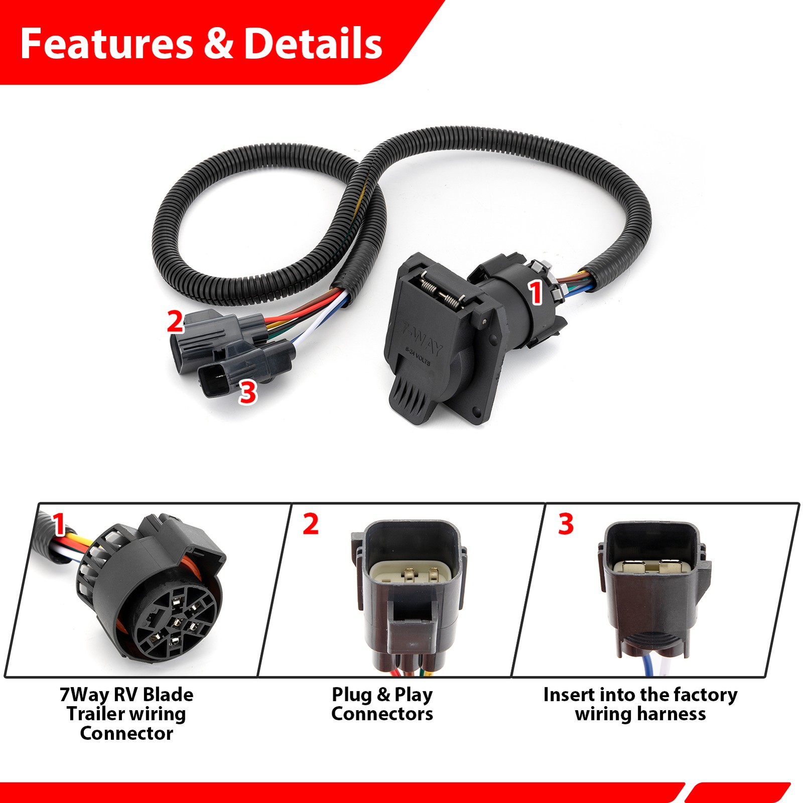 Trailer Tow Wiring Harness RV Blade 7Pin For Ford F250 F350 Super Duty 2020-2025