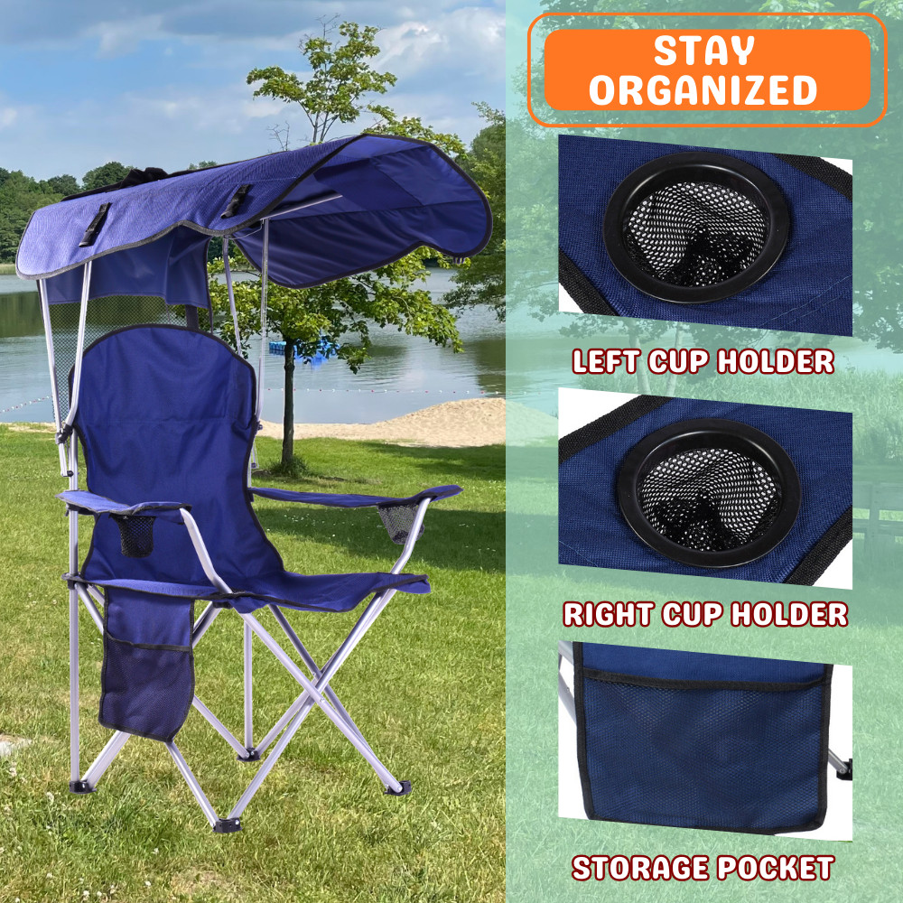 Camping Chair with Canopy Foldable W/Sun Shade for for Beach Camping Folding