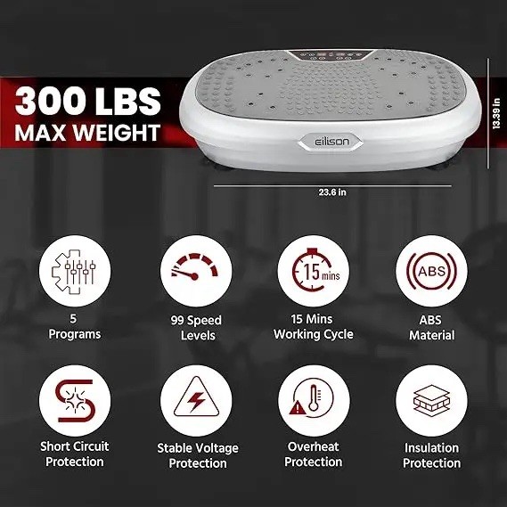 Eilison Vibration Platform Machine 5 Programs 99 Speeds Remote LCD 300 lbs Max