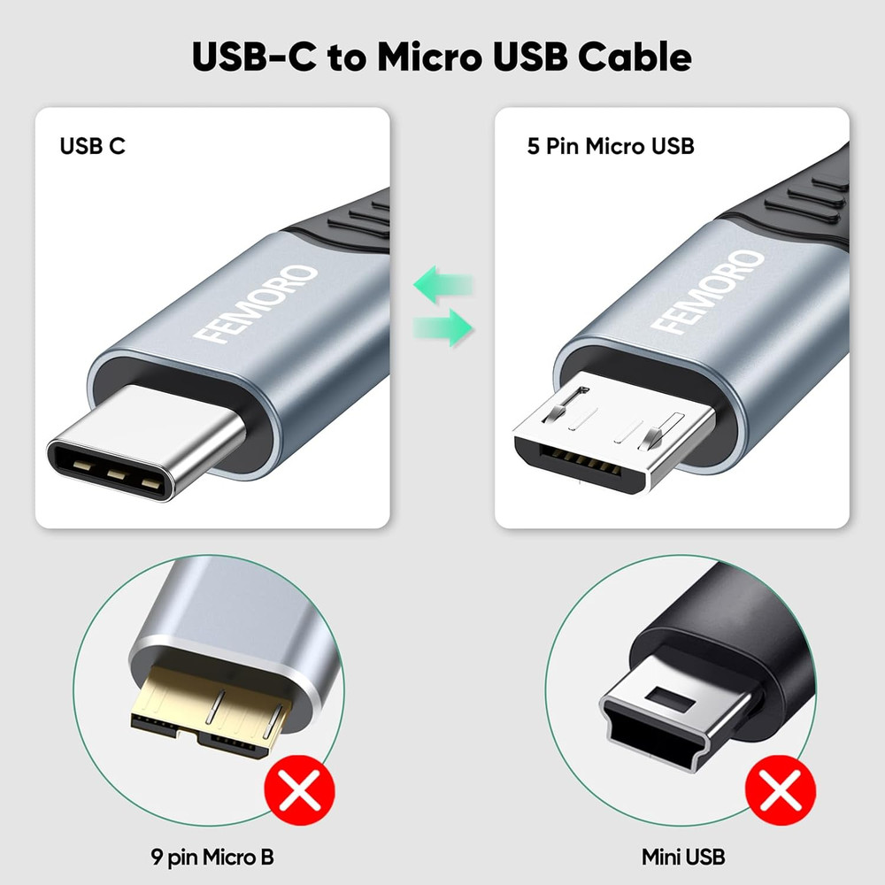 USB C to Micro USB Cable 6 Inch Short, 480Mbps Data Transfer & 12W Charging USB-