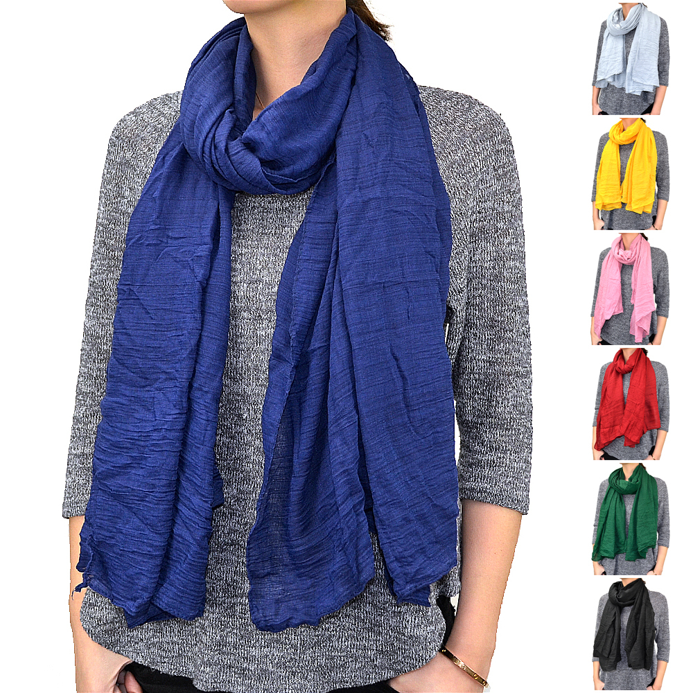 72" Long Solid Color Light Weight Thin Wrinkled Scarf Shawl Wrap Classic Fashion