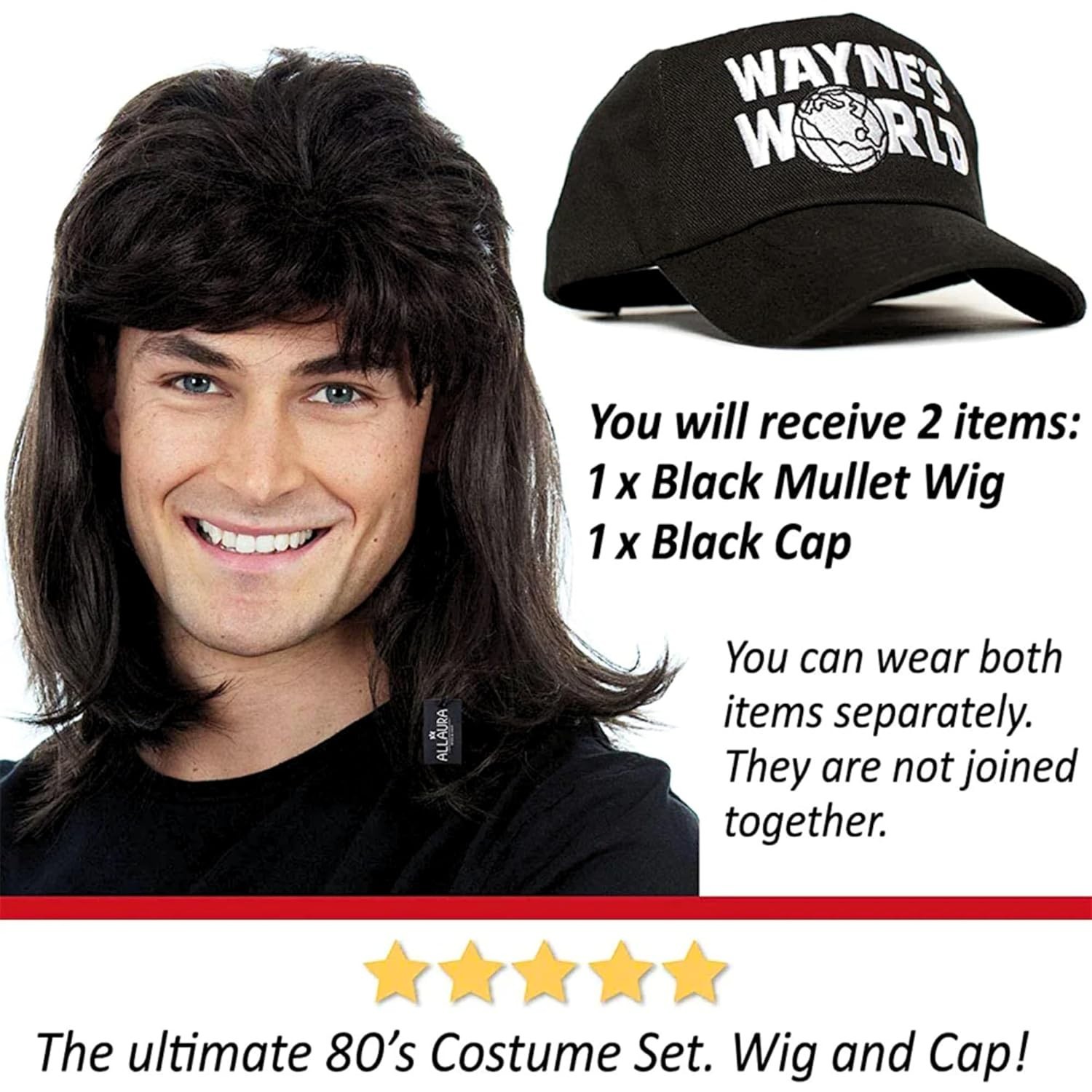 Waynes World Duo Wig Costume Garth & Wayne Cosplay NWT
