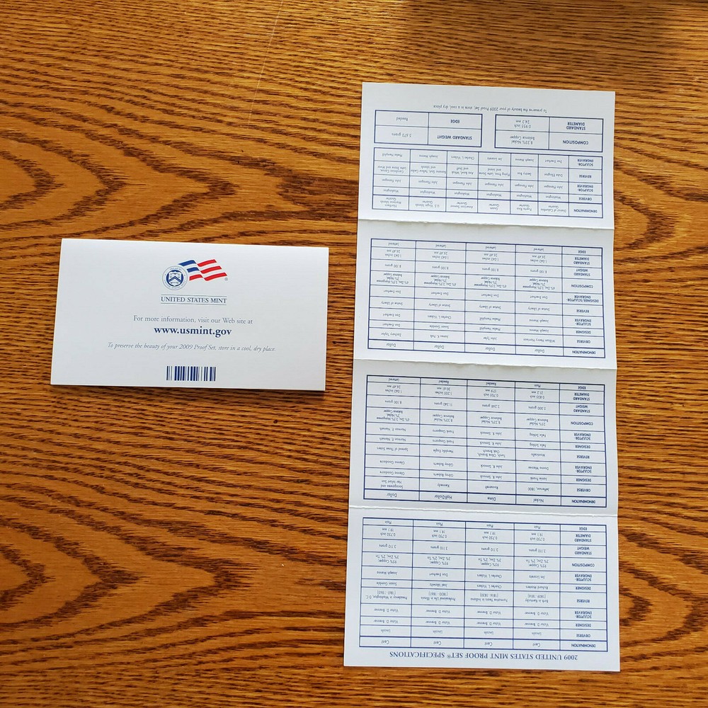 2009  ORIGINAL US MINT COA ONLY