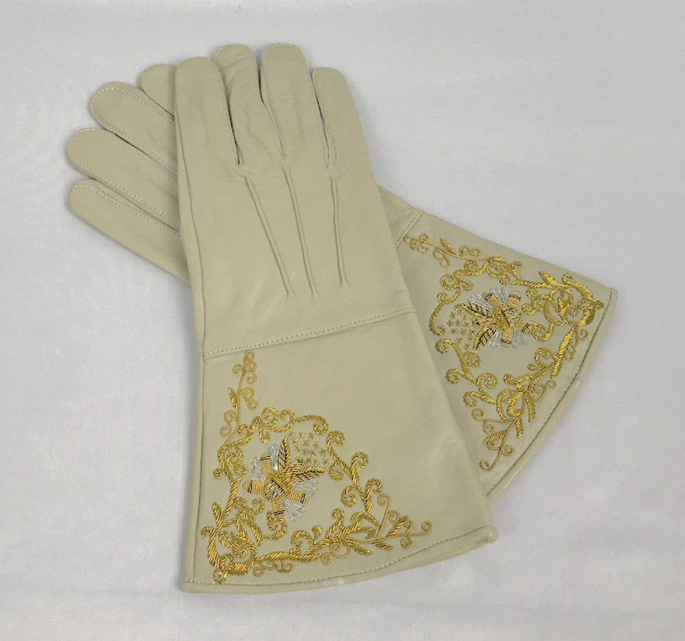 Buff Colored Embroidered Artillery Gauntlets - Size XL