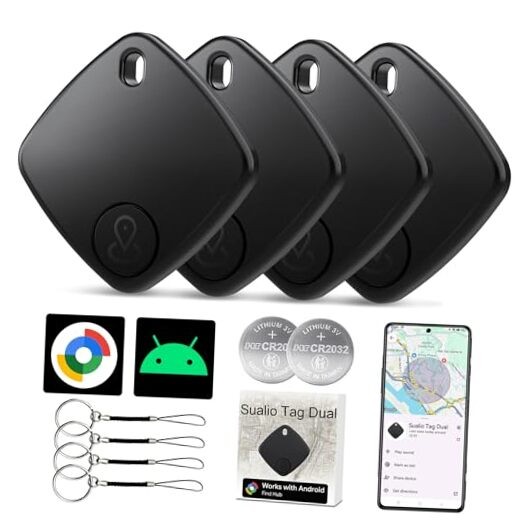 Black Bluetooth Tracker - Air Tracker - 2026 New Tags - Android - 4 Pack