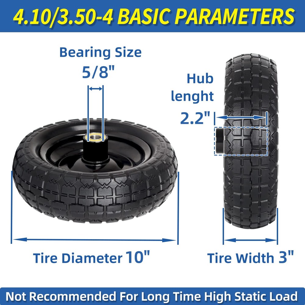 GICOOL 10" Flat-Free Solid Tire and Wheel Replacement 2 PACK, Black