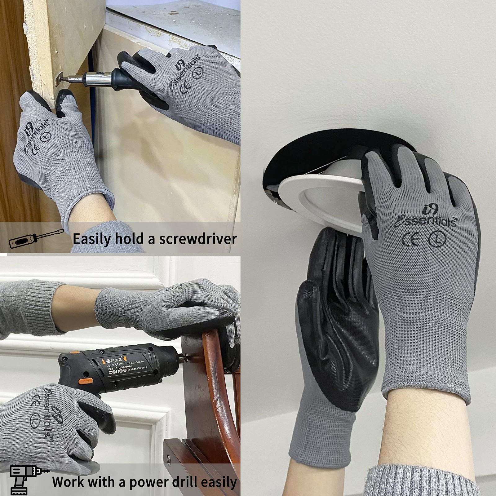 Nitrile Coated Grey Black Work Gloves Durable Perfect for All