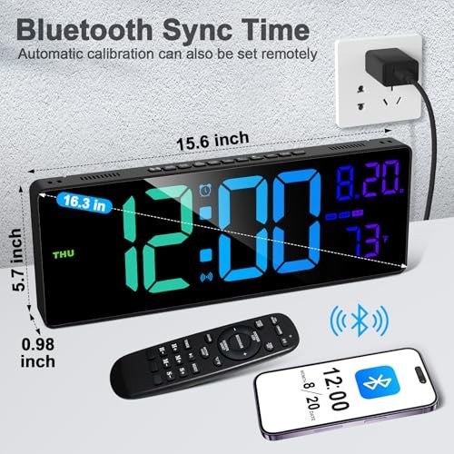 16.3" Bluetooth Large Digital Wall Clock with Bluetooth-RGB with Nightlight