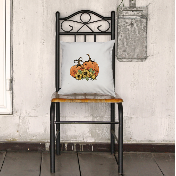 Fall Pumpkin Pillow Cover White Pillow 18"x18"
