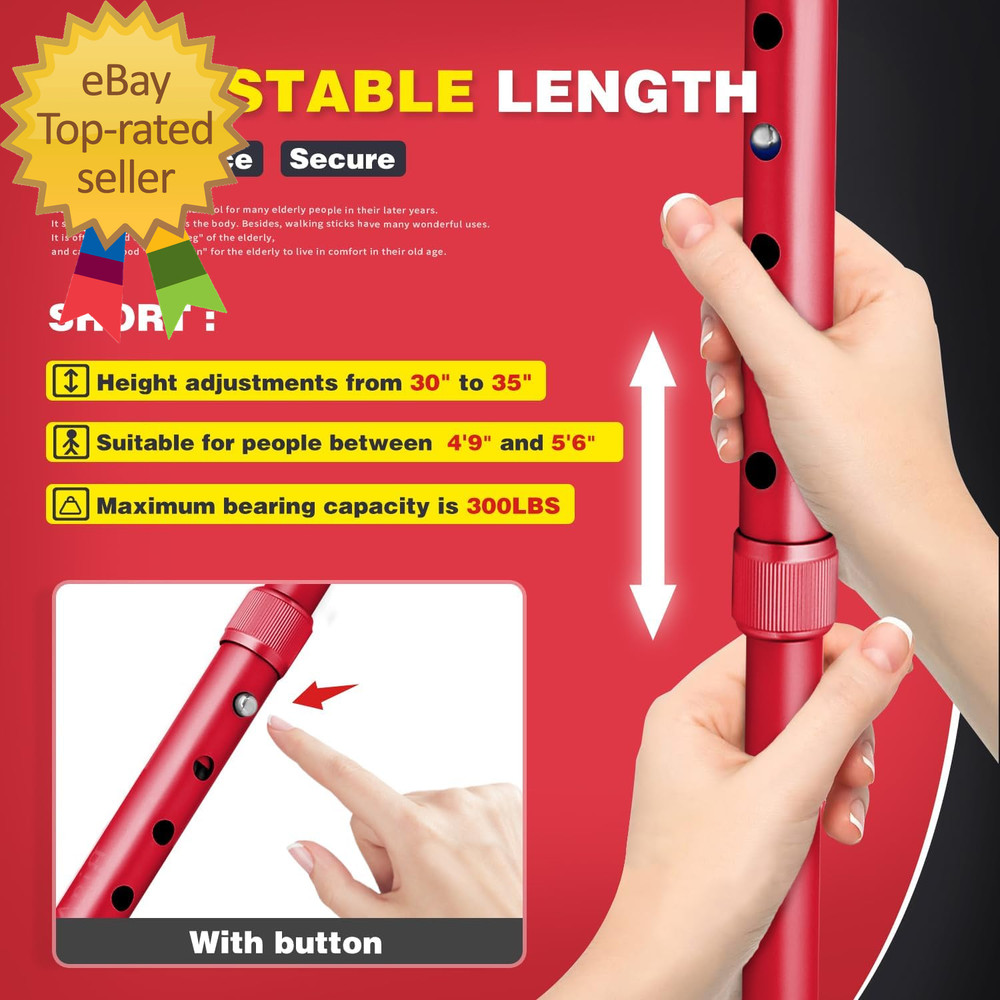 Folding Walking Cane with LED Light,Pivoting Quad Base,Adjustable Walking Stick