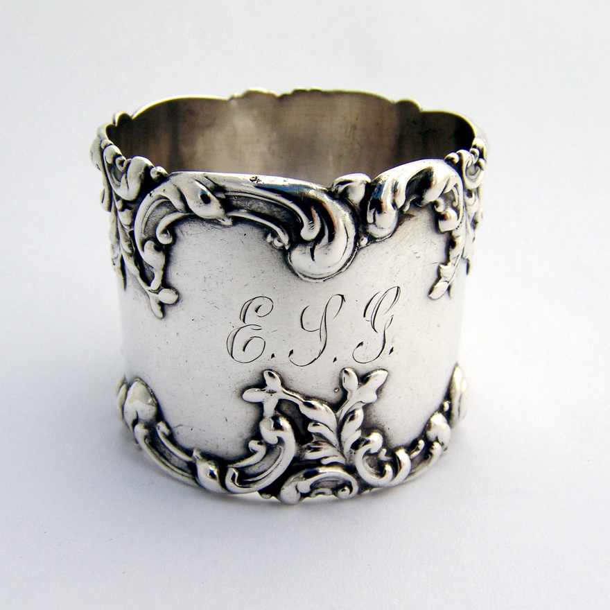 Scroll Applied Napkin Ring Frank Whiting Sterling Silver Mono ESG