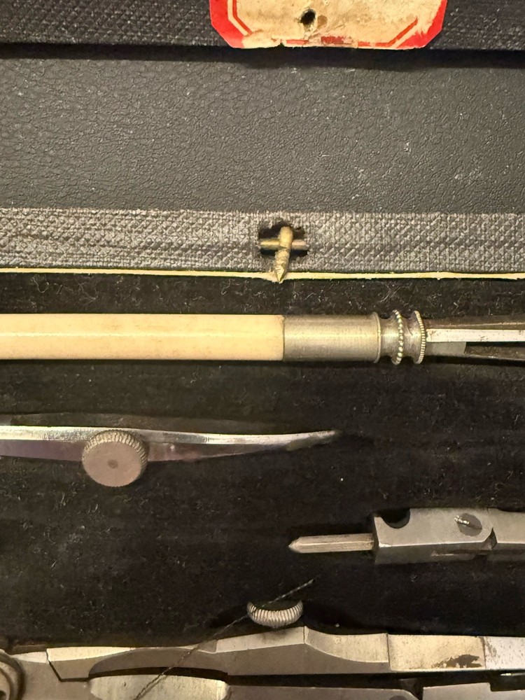 Antique Drafting Compass Set w/ Case Bone Handle Instruments c.1900