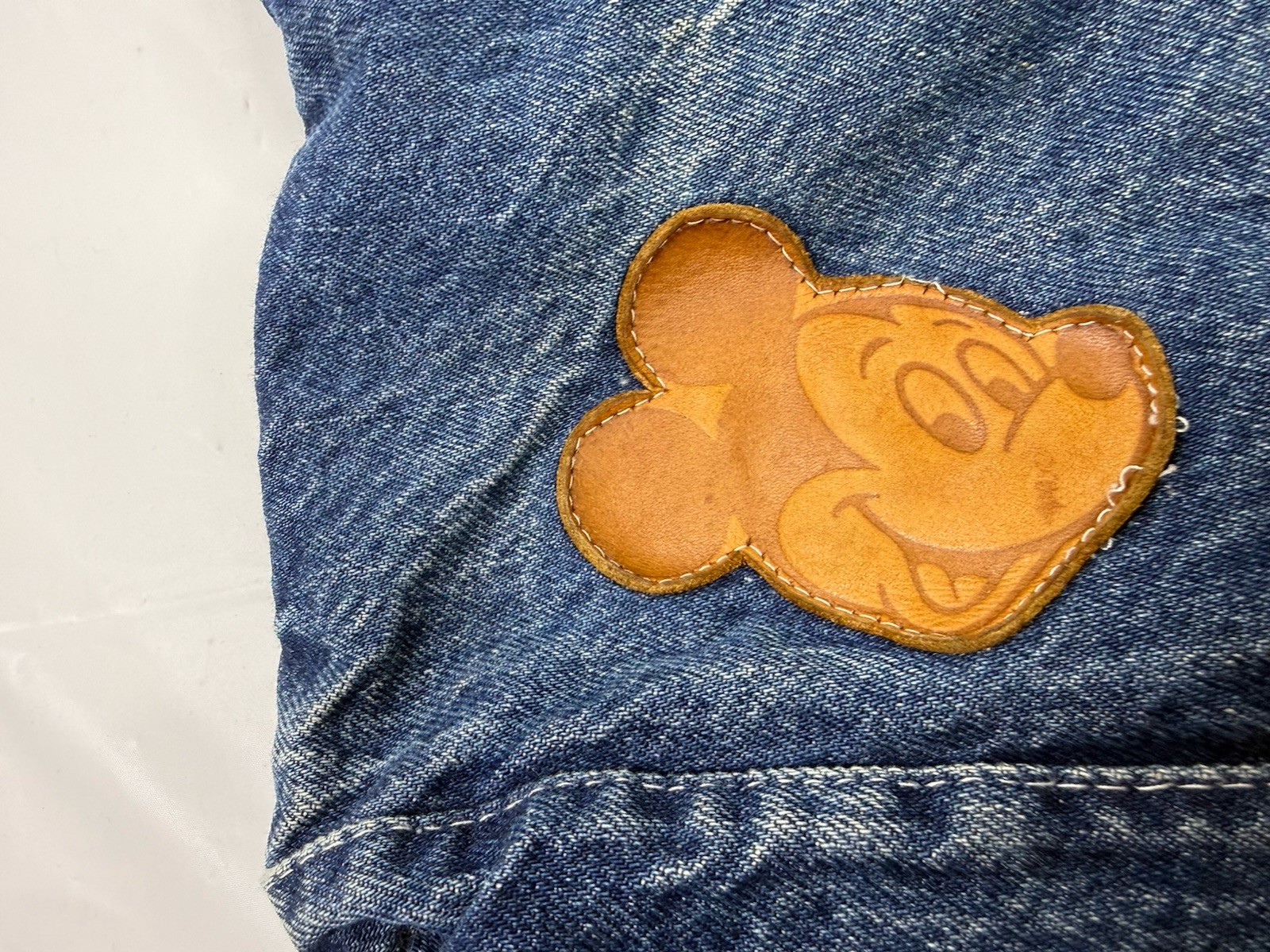Vtg Mickey Mouse Denim Bag Purse Brown Leather Pouches 90s Disney Core Disneyana
