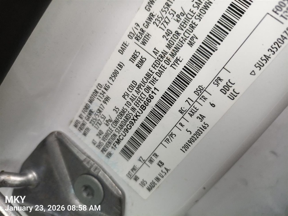 LEFT REAR DOOR WINDOW REGULATOR OEM 2017 FORD ESCAPE