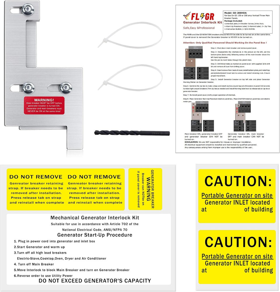 Generator Interlock Kit Compatible with GE General Electeric Vertical Main150 or