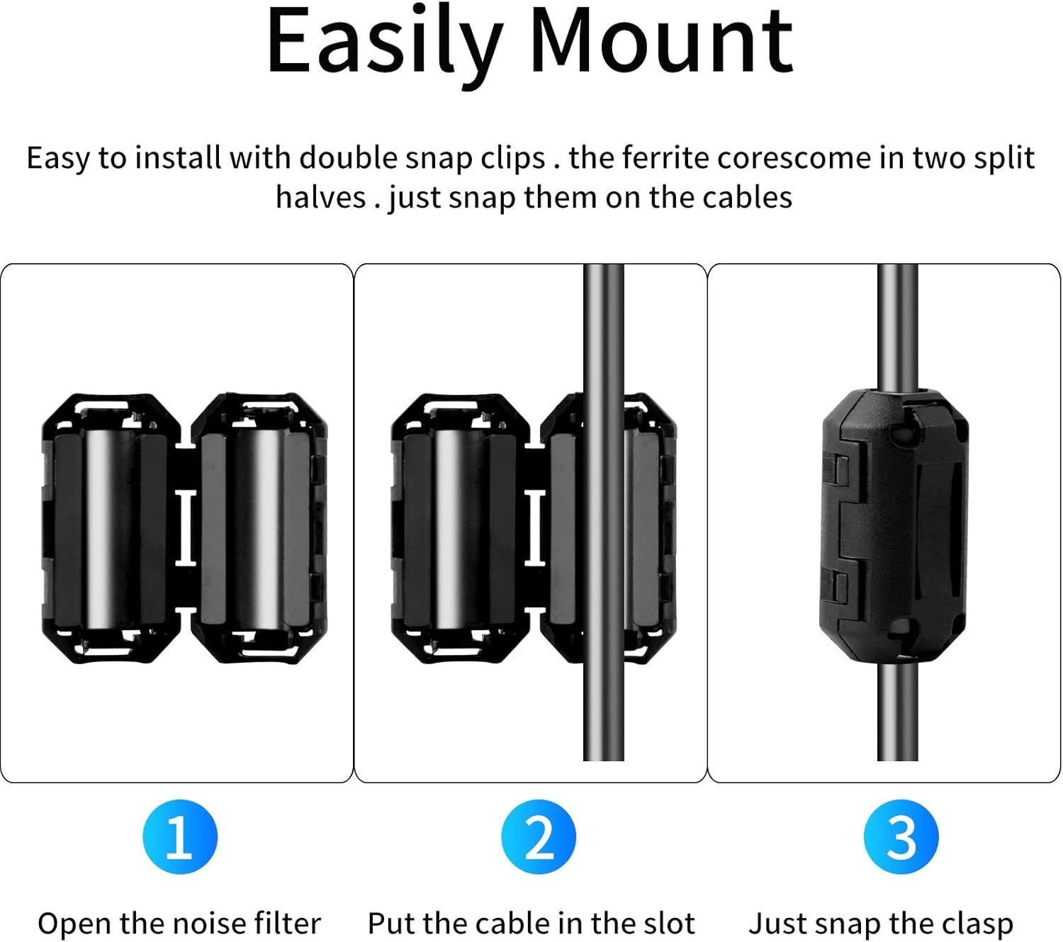 20 Pack Ferrite Chokes Bead Ring Core RFI EMI Noise Suppressor Filter Cable Clip