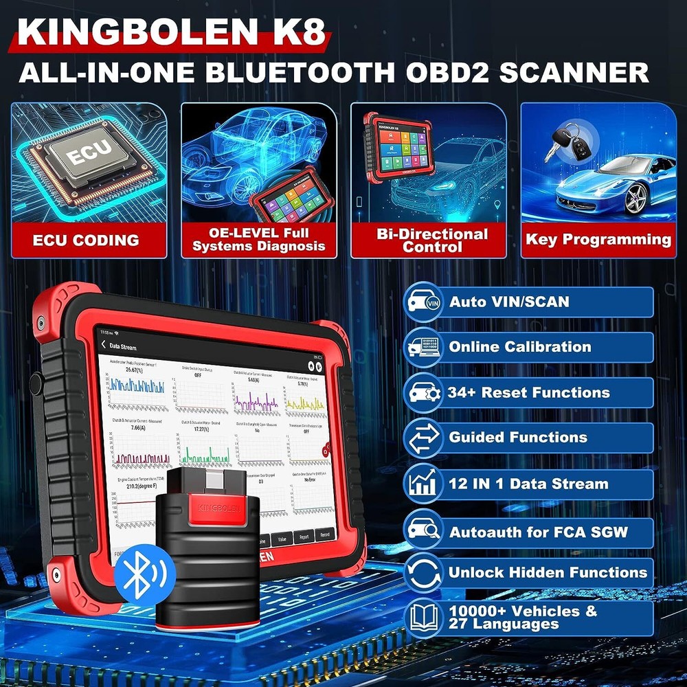 KINGBOLEN K8 Pro ALL System Bidirectional Diagnostic Scanner ECU Key Coding TPMS