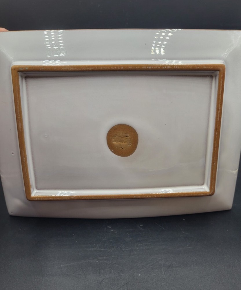 Patterned Stoneware Pottery Trinket Tray Dish White Floral Marked