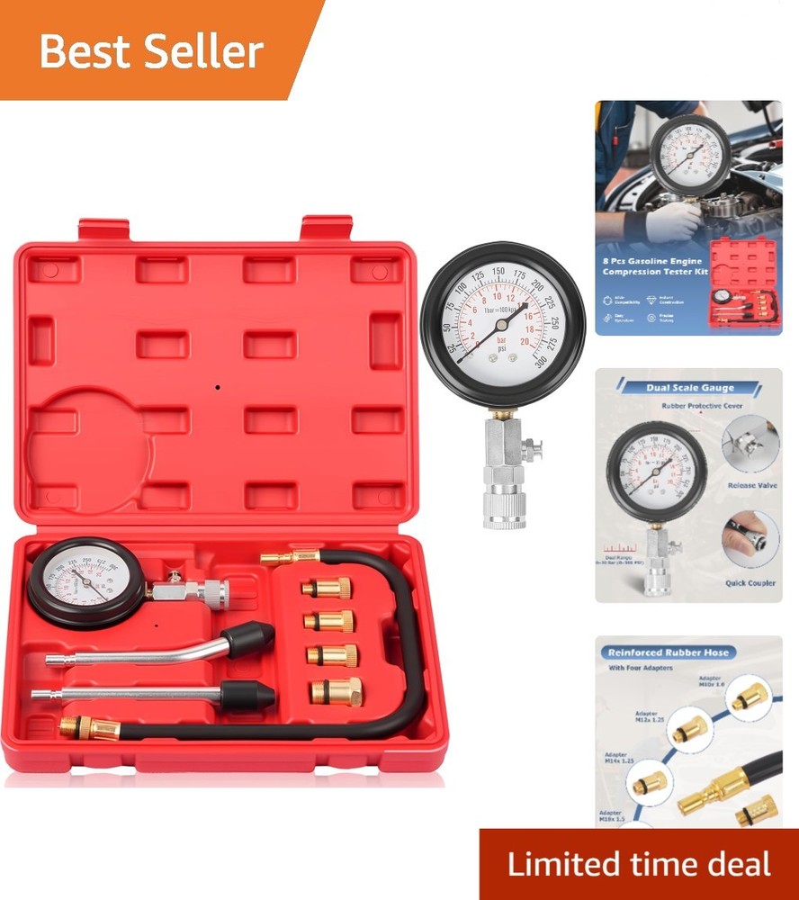 8-Piece Professional Petrol Engine Compression Tester Kit for Multi-Vehicles