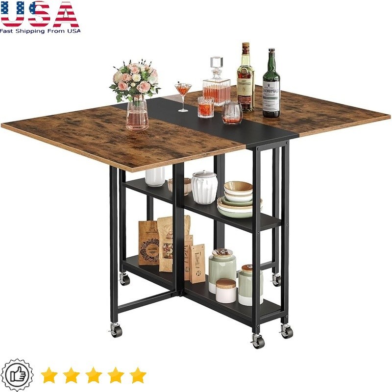 Foldable Dining Table W/ Wheels Space Saving Office Desk Multifunctional New