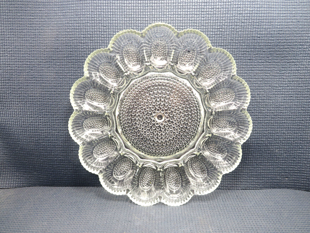 Indiana Glass Hobnail Clear Pattern Deviled Egg Plate 11 1/4"