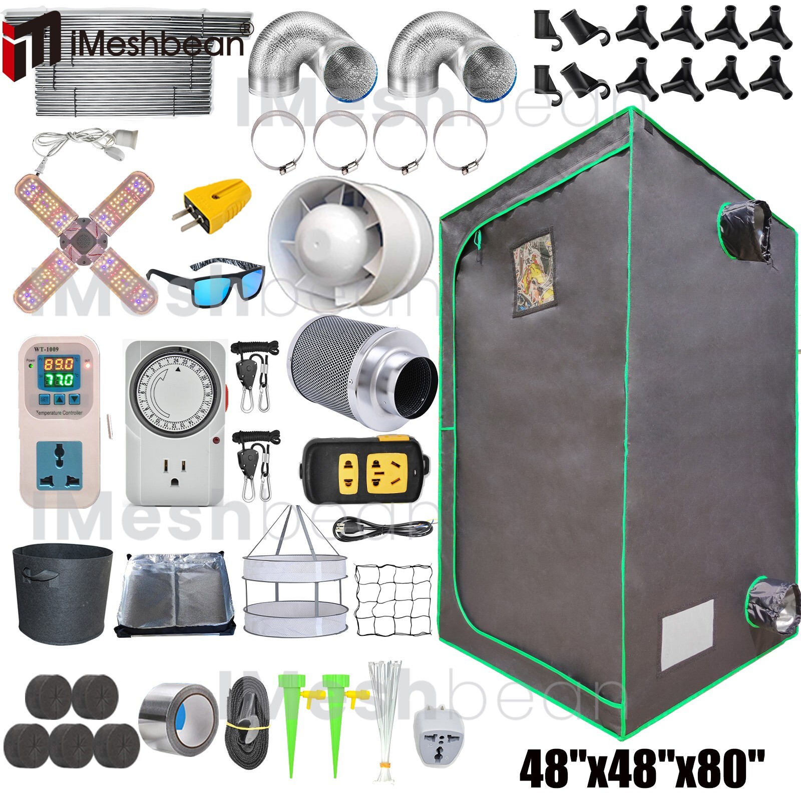 48"x48"x80" Complete Grow Tent Kit w/LED Full Spectrum Grow Light+Air Filter Kit