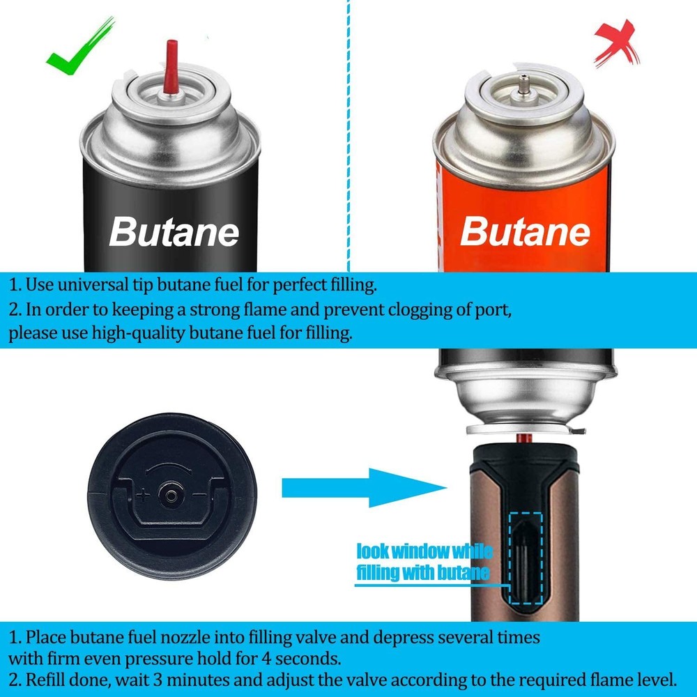 2 PCS Butane Torch Lighter 6 Inch Long Adjustable Windproof Refillable Butane