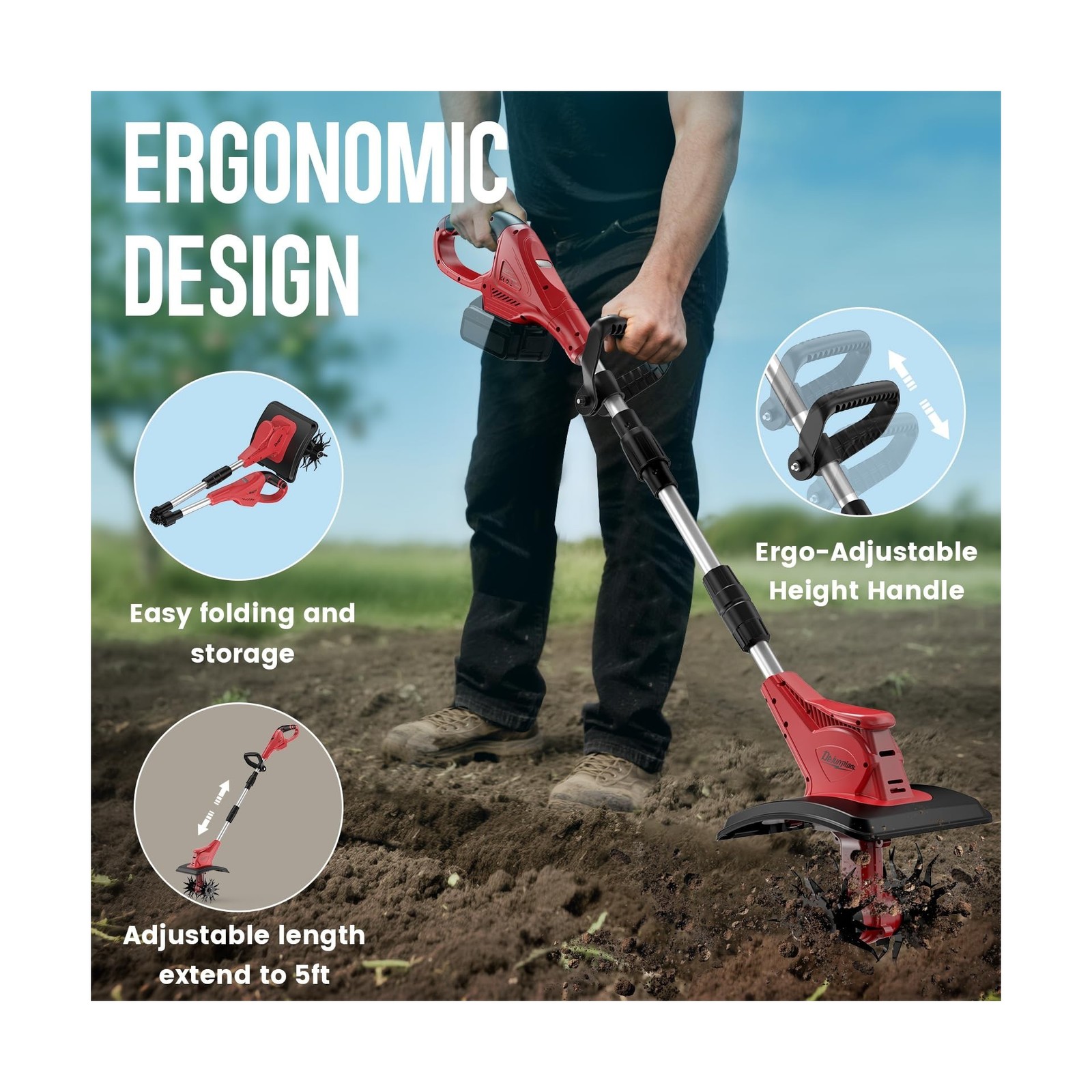 Cordless Tiller Cultivator Compatible with Milwaukee 18V Battery(Tool Only), ...