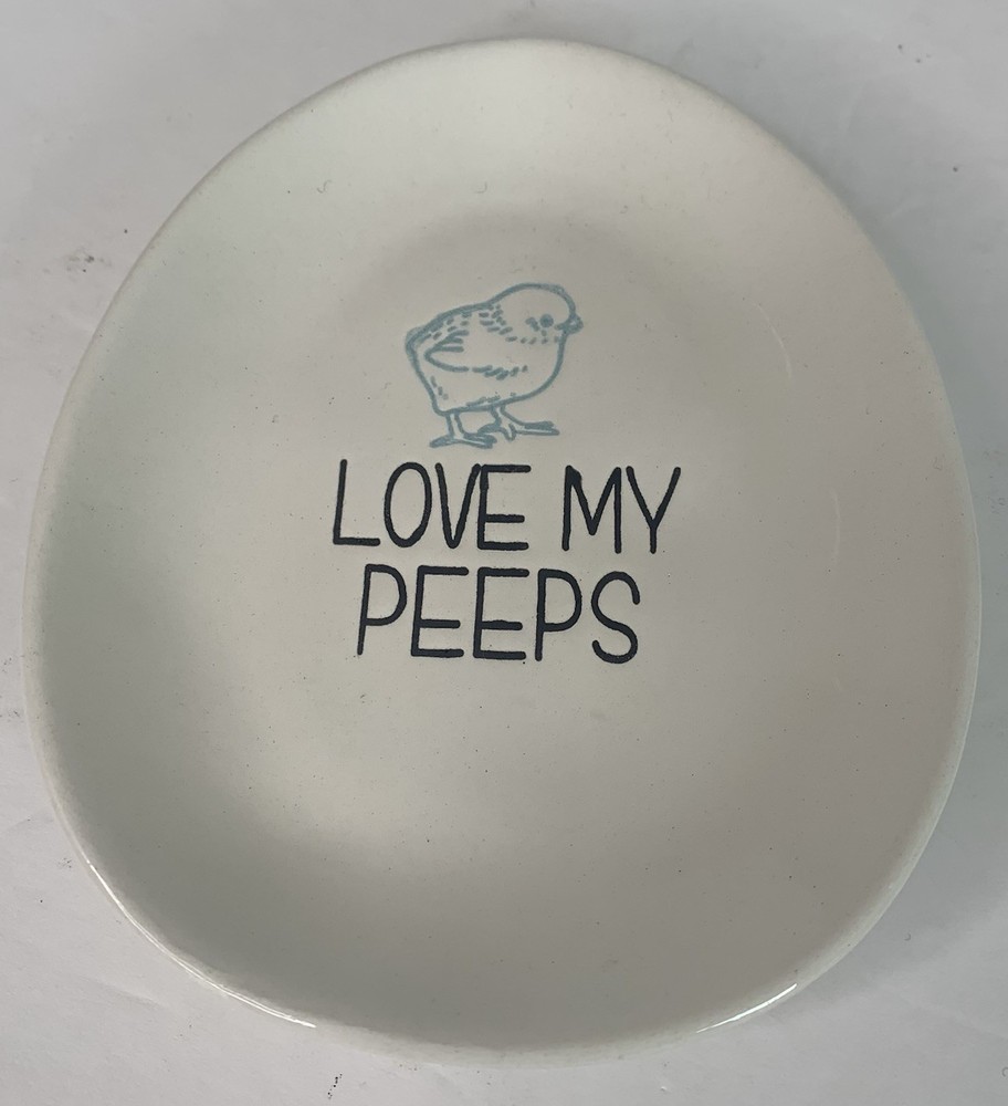 Love My Peeps Chick Dish Ceramic Egg Shaped Easter 5"