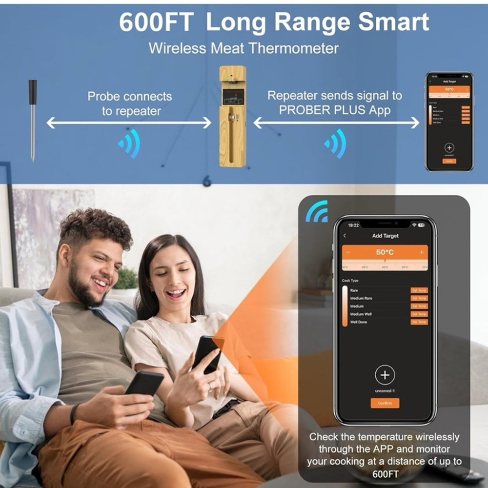 Wireless Meat Thermometer Bluetooth with Ceramic Probe: Waterproof Digital Oven