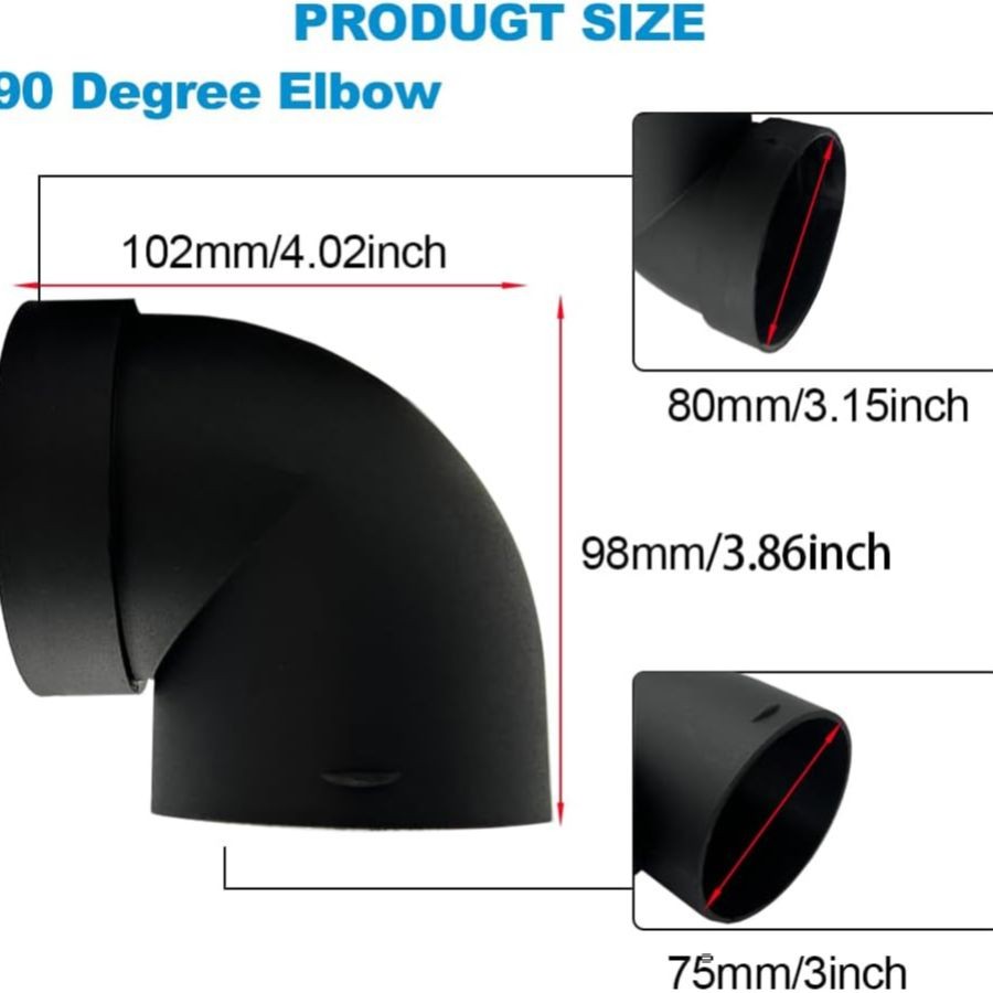 Air Heater Duct Connector, 75mm/3inch L-Shape Elbow Ducting Pipe Outlet 1PCS