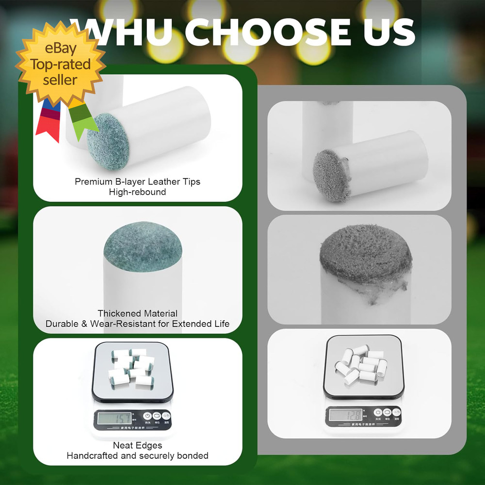 40Pcs Slip on Pool Cue Tips Replacement Kit 4 Sizes Upgrade Pool Stick Tips