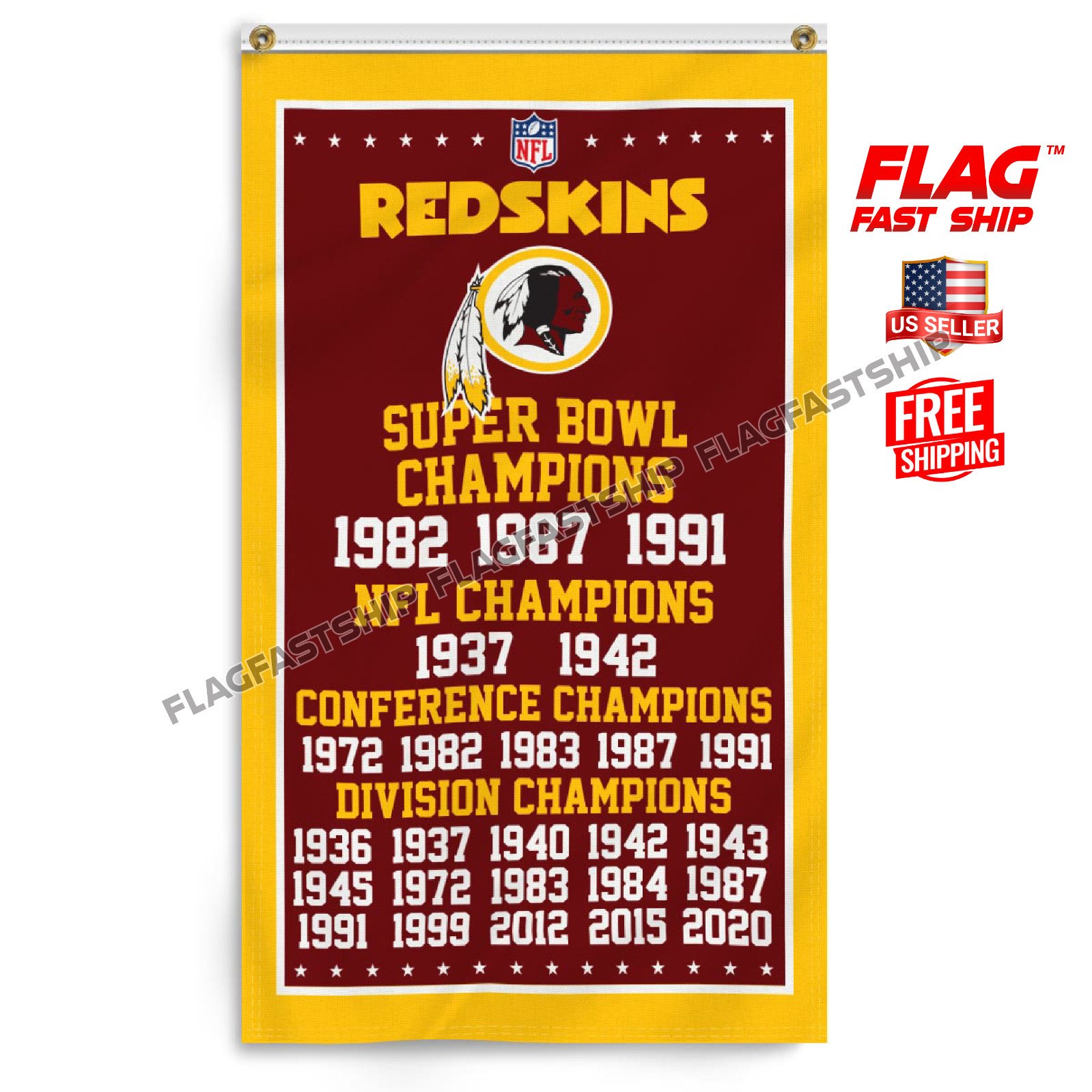 Washington Redskins 3x5 ft Banner Premium Flag Super Bowl NFL Champs Commanders
