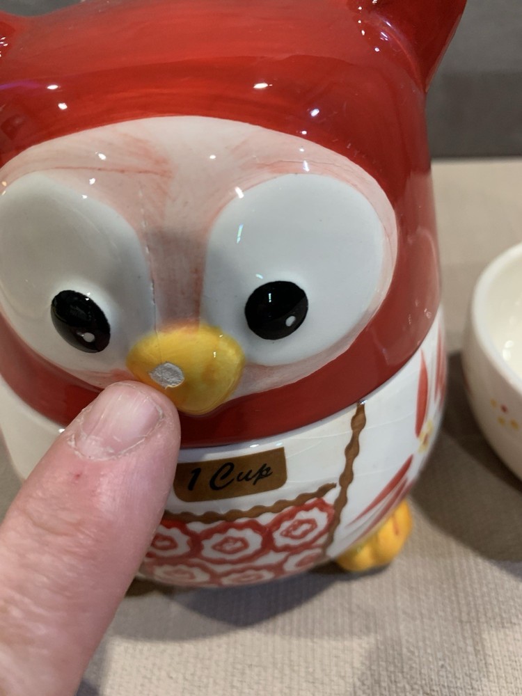 Temptation By Tara Old World Owl Nesting Ceramic Measuring Cups Red Pattern