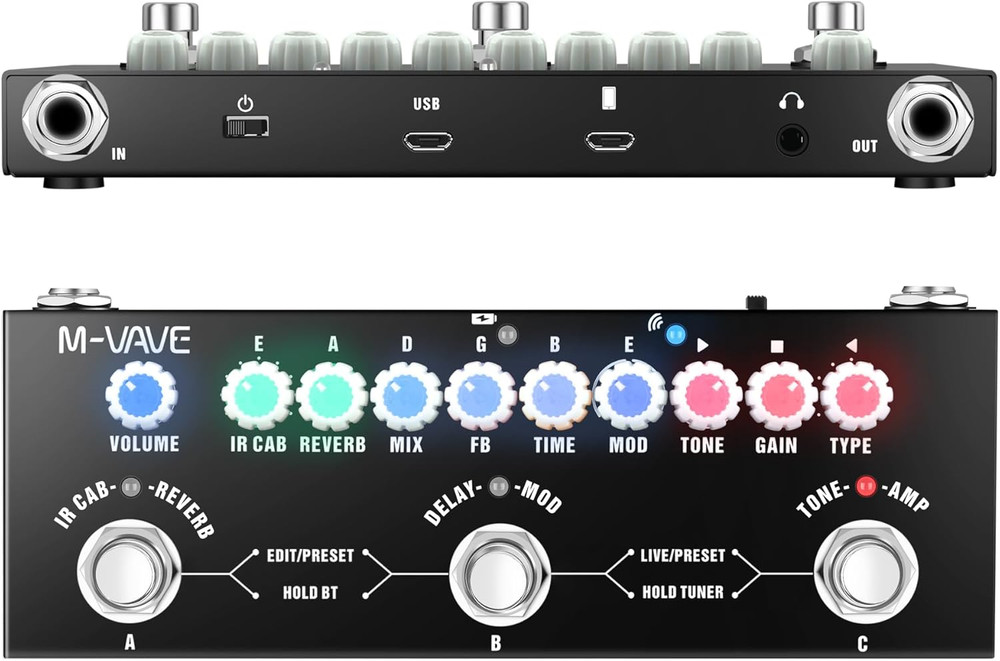 Multi Effects Guitar Pedal Portable Electric Guitar Processor with 9 AMP Models,
