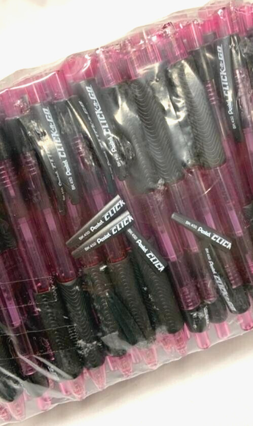 NEW Pentel 144 x Click-N-Go Ballpoint Pen Black INK Pink Barrel Retractable BULK