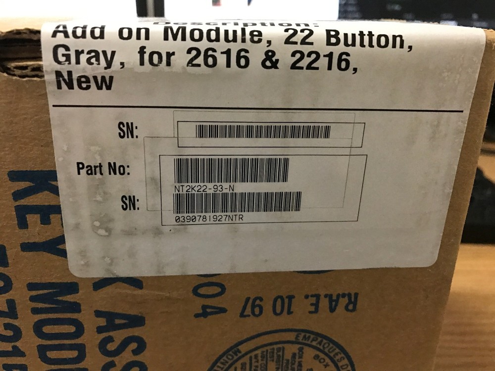 Nortel NT2K22VH93 Addon Module, 22 Button, Gray, for 2616, & 2216