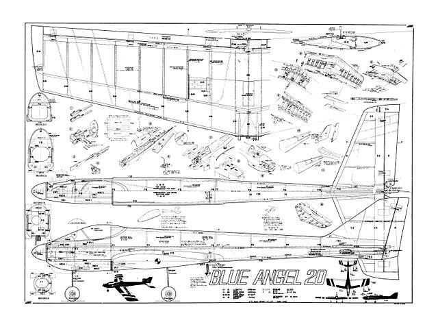 Blue Angel 20 Pattern Plane 48" Wingspan RC Model Airplane Printed Plans