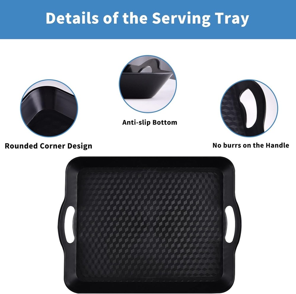 Plastic Tray with Handles, 2 Pack Multi-Purpose Rectangular Large, Black-a
