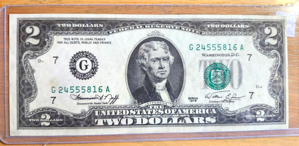 1976 $2 NOTE CHICAGO BANK OFF CENTER ERROR