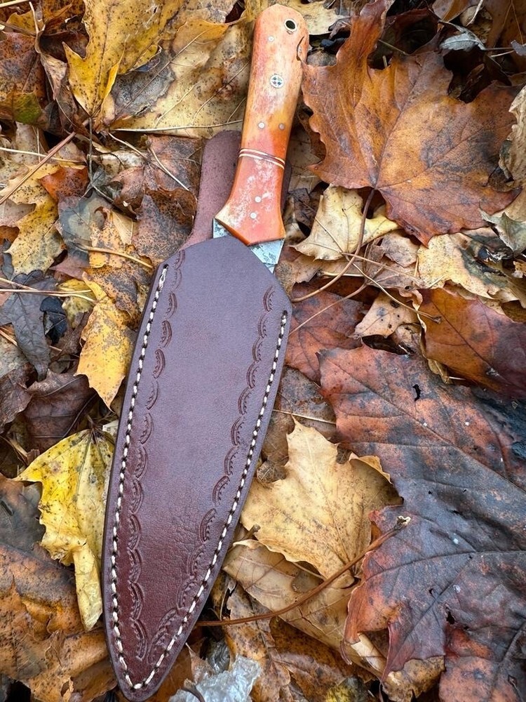 Custom Double-Edged Damascus steel Dagger boot Knife Hunter Camel Bone Handle