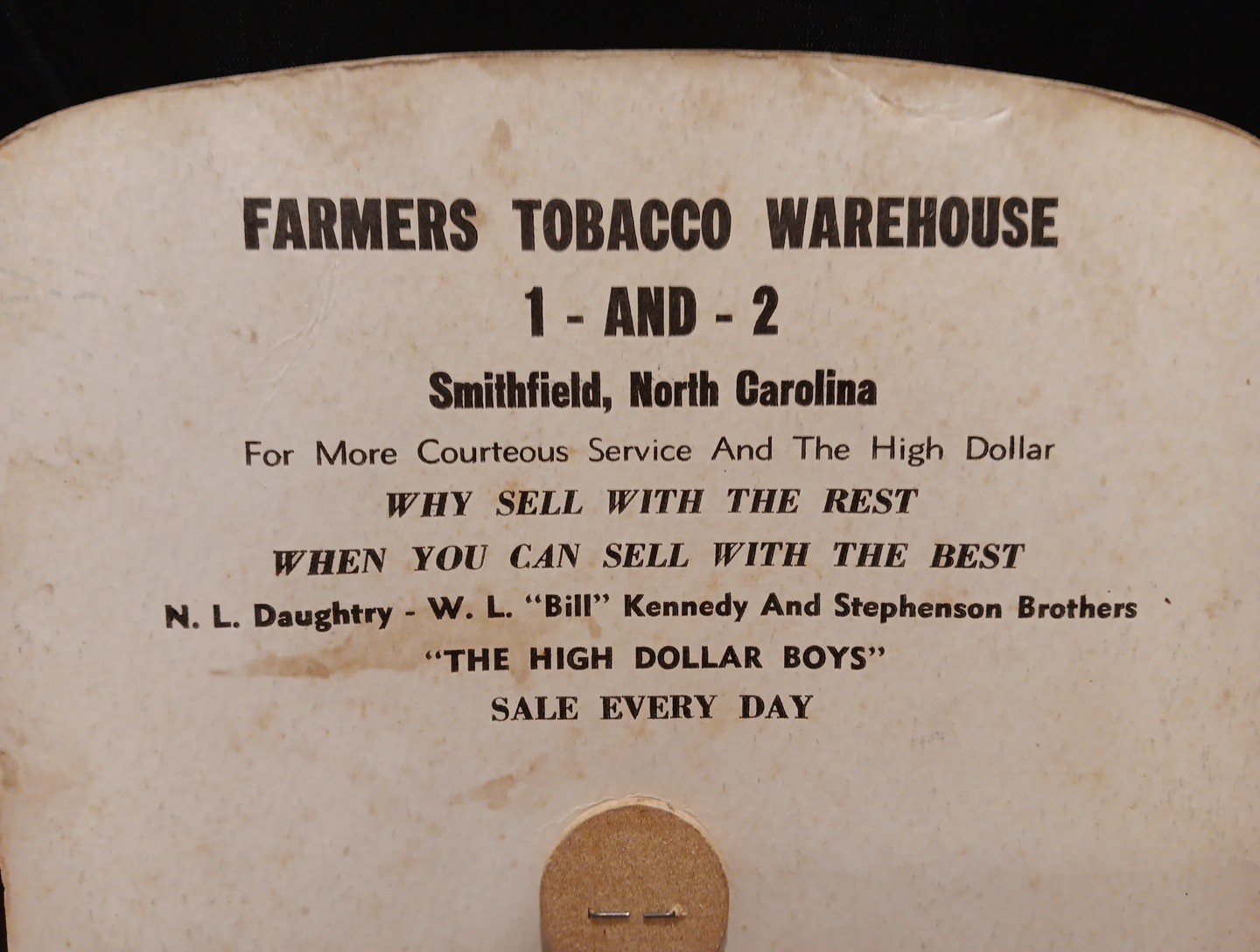 Vintage Farmers Tobacco Warehouse Smithfield NC North Carolina Advertising Fan
