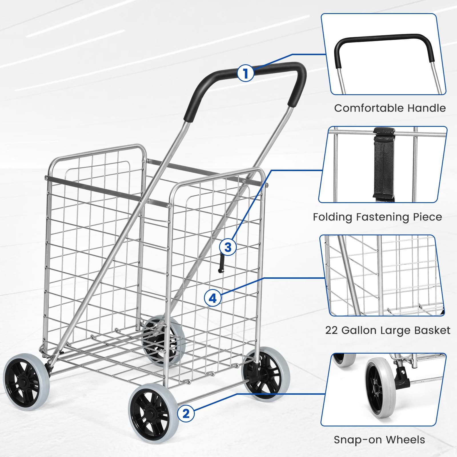 Foldable Heavy Duty Utility Cart Large Wheels Lightweight for Grocery Laundry