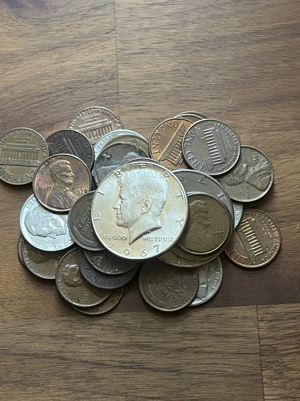 Silver Half Dollar Coin Hunt Lot – 2 Halves, Buffalo, Wheat Cents, Copper cents